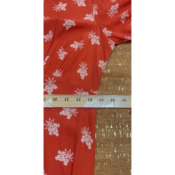 Ghost London Women's Red Orange Printed Crew-Neck Ruffle Crepe Midi Dress Size S - Picture 10 of 10